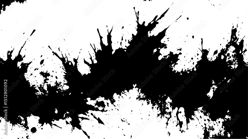 Obraz premium Wide Horizontal Black Ink Explosion Splatter on White Background