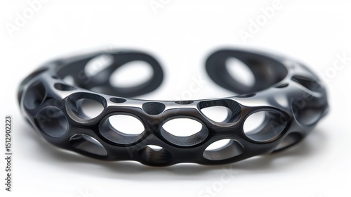 Black Metal Bangle with Honeycomb Pattern on White Background