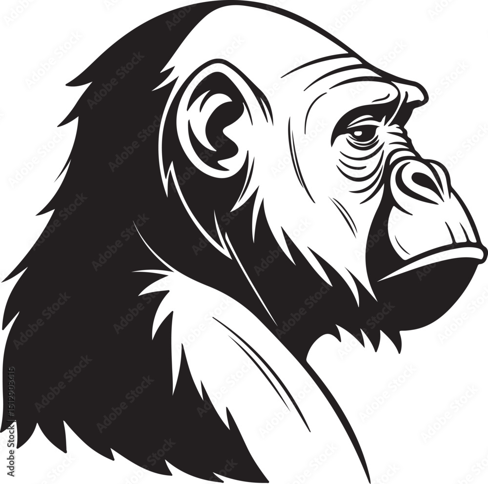 Naklejka premium Sad Gorilla Face Silhouette with Minimalist Design