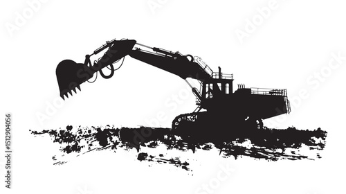 Mining shovel silhouette isolated on white background