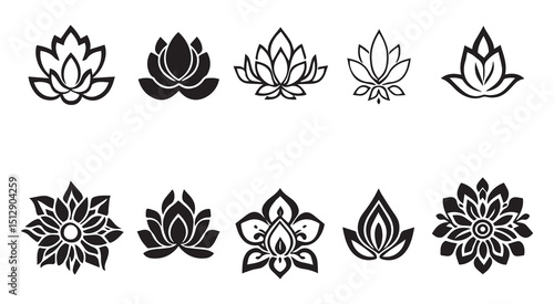 Black and white lotus flower design set