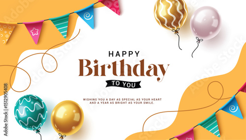 Happy birthday greeting clipart banner design. Birthday greeting and wishes in abstract background with colorful balloons and pennants decoration elements clip art vector illustration.
