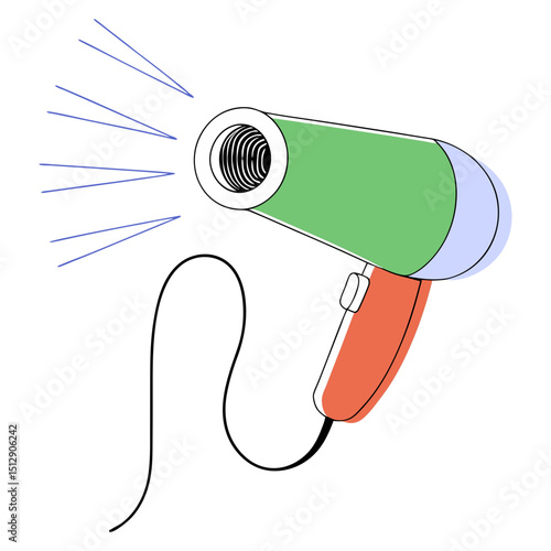 Green and orange handheld hair dryer illustration