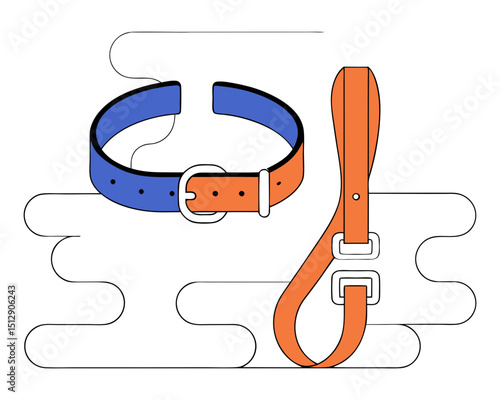 Stylish dog collar and leash set illustration