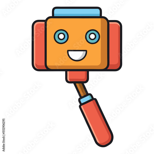 Happy robot selfie stick cartoon illustration
