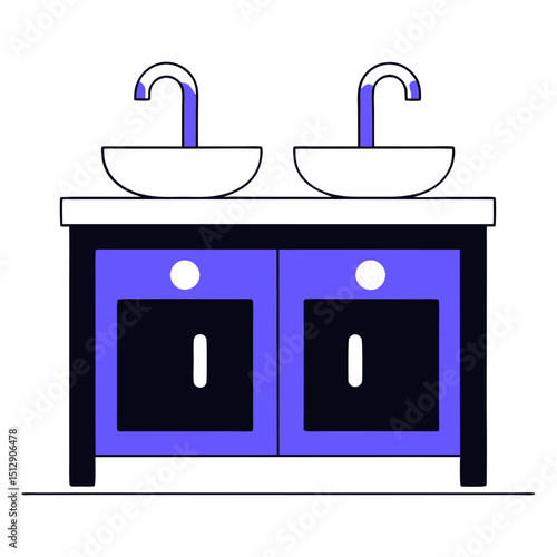 Modern double sink bathroom vanity with purple cabinets