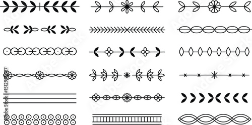 A collection of decorative borders featuring floral, geometric, and line based designs on a white background