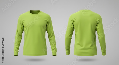 Lime Green Long Sleeve T-Shirt Mockup - Front and Back View
