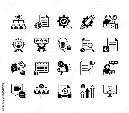 Content marketing icon collection set. Containing idea, storytelling, writing schedule, review, writing, food article, management icon. Simple flat vector.	