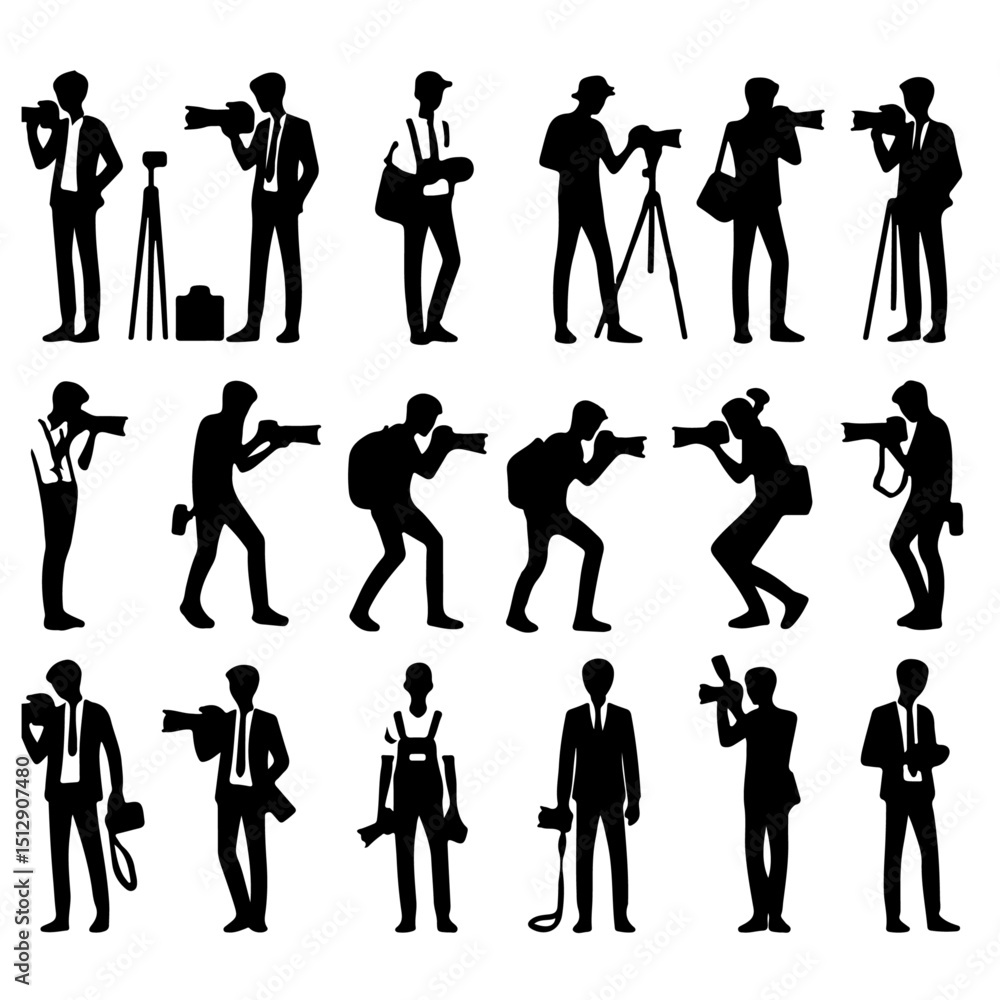 Fototapeta premium set of photographer silhouette, set of photographer vector