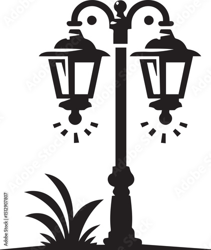 Lamp post black fill silhouette vector