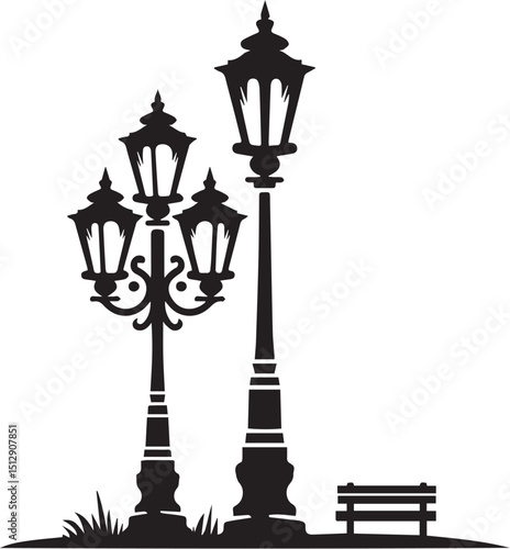 Lamp post black fill silhouette vector