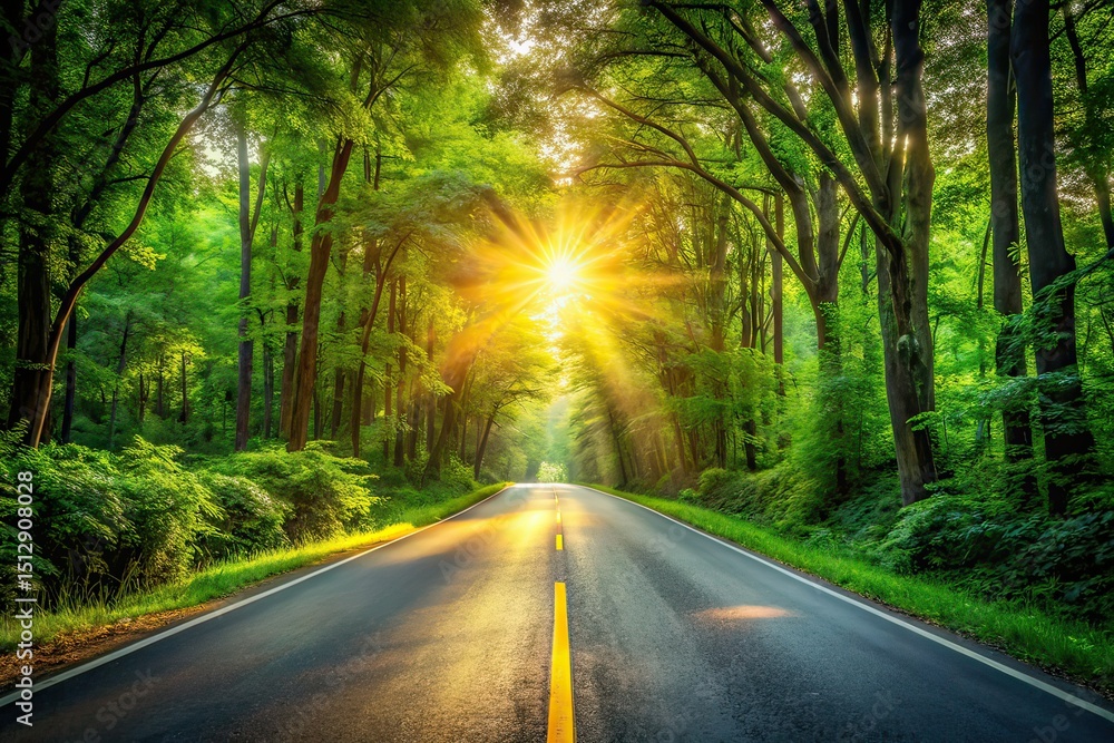 Fototapeta premium Golden Hour Forest Road - Urban Exploration Photography