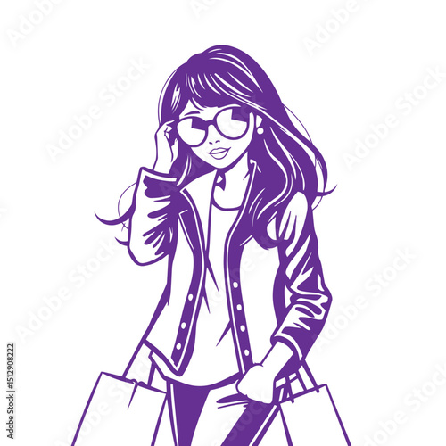 Shopping girl design concept vector illustration logo graphic.