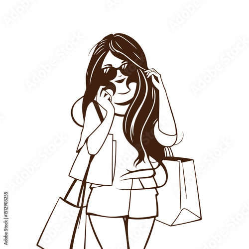 Shopping girl design concept vector illustration logo graphic.
