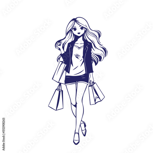 Shopping girl design concept vector illustration logo graphic.