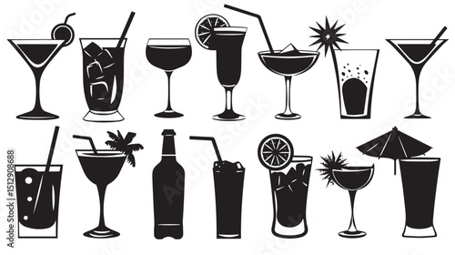  Mocktail, vector, set , silhouettes