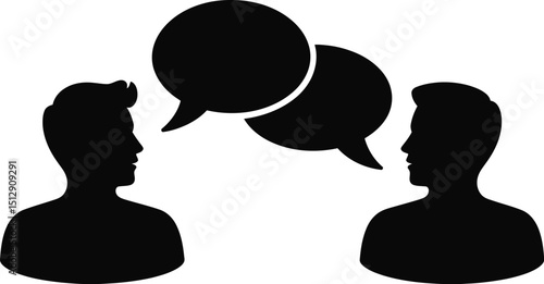 Illustration of two people in silhouette facing each other with speech bubbles above their heads