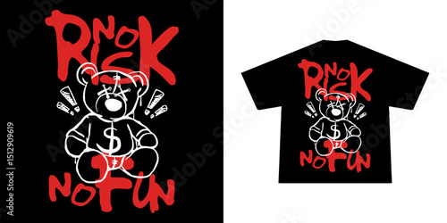 futuristic typography with a cute doll bear illustration in graffiti style, for streetwear and urban style t-shirts design, hoodies, etc