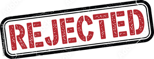 An isolated image of a red rejected stamp with a black border on a white background showing rejection