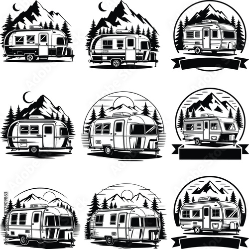 CAMPER CARAVAN SVG Bundle, Travel Trailer Camping Svg, Camper Clipart