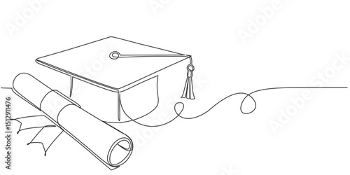 hand drawn line art vector illustration of graduation hat, graduation line art style vector illustration