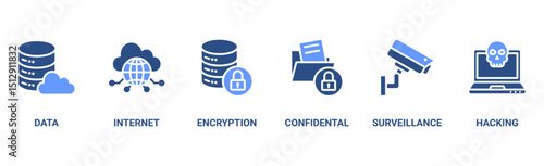 Privacy banner web icon vector illustration concept with icon of data, internet, encryption, confidential, surveillance and hacking