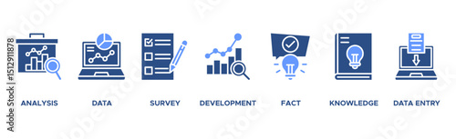 Research banner web icon vector illustration concept with icon of analysis, data, survey, development, fact, knowledge and data entry