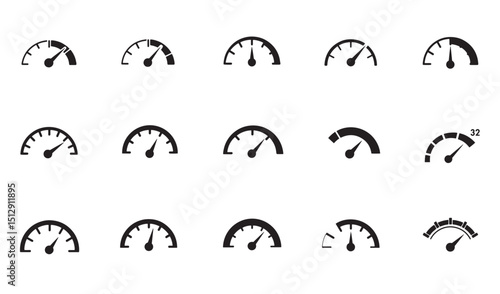 Set of simple black silhouette speedometer and gauge icon design elements