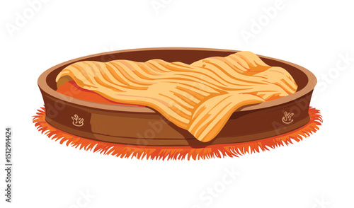 Brown Pet Bed with Striped Blanket