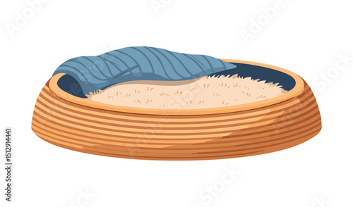 Textured Pet Bed with Blue Ribbed Blanket