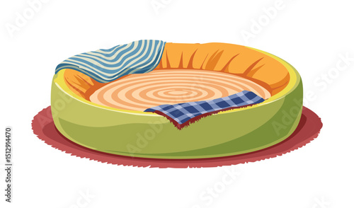 Pastel Green Pet Bed with Striped Blanket
