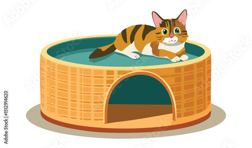 Woven Pet House with Cat Illustration