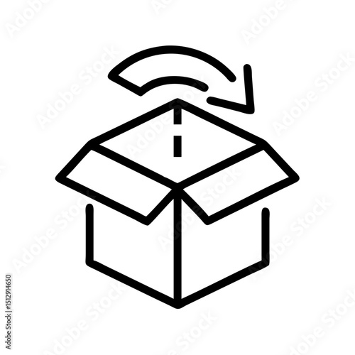 Open box icon with a rotation arrow representing unboxing and delivery