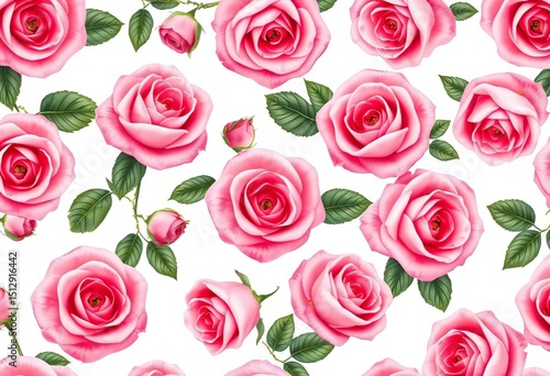 Elegant seamless pattern featuring delicate blush pink roses on a white background,  delicate,  rose