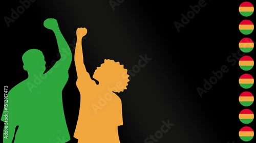 Juneteenth illustration showing raised fists and pan-African colors symbolizing freedom, resistance, and pride in African-American heritage and culture