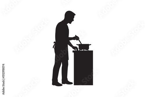 Dad cooking silhouette vector art illustration on white background