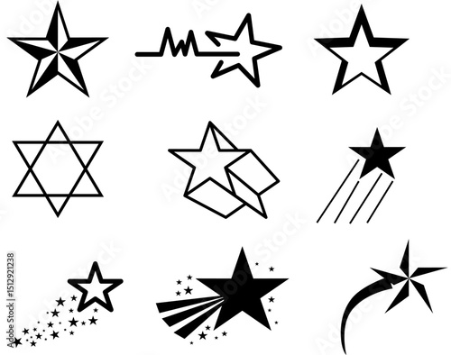 black outline vector star set