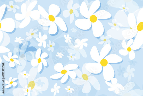 Seamless floral pattern with White daisy camomiles, perfect for spring and summer nature-inspired designs Blue Background