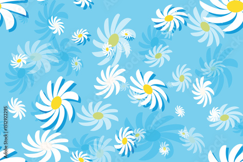Seamless floral pattern with White daisy camomiles, perfect for spring and summer nature-inspired designs Blue Background