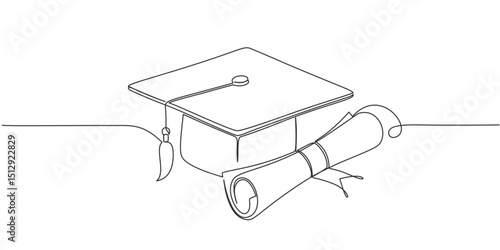 hand drawn line art vector illustration of graduation hat, graduation line art style vector illustration