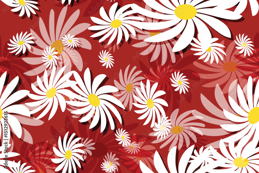 Fototapeta premium Seamless floral pattern with white and yellow daisy flowers, a beautiful spring nature illustration design