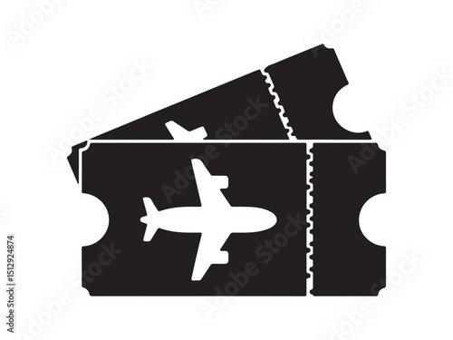 Black Silhouette Airplane Tickets Icon for Travel and Flights

