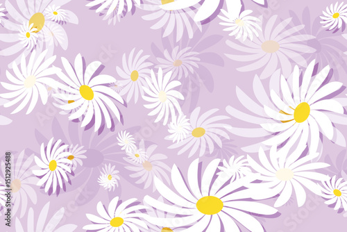 Seamless summer floral pattern with daisy blooms and white petals, a beautiful nature-inspired illustration for your spring design