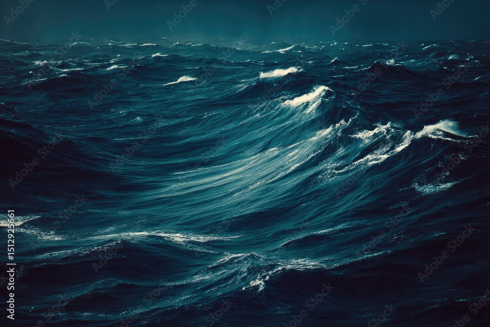 Fototapeta premium Deep Ocean Swells Under Gloomy Night Sky