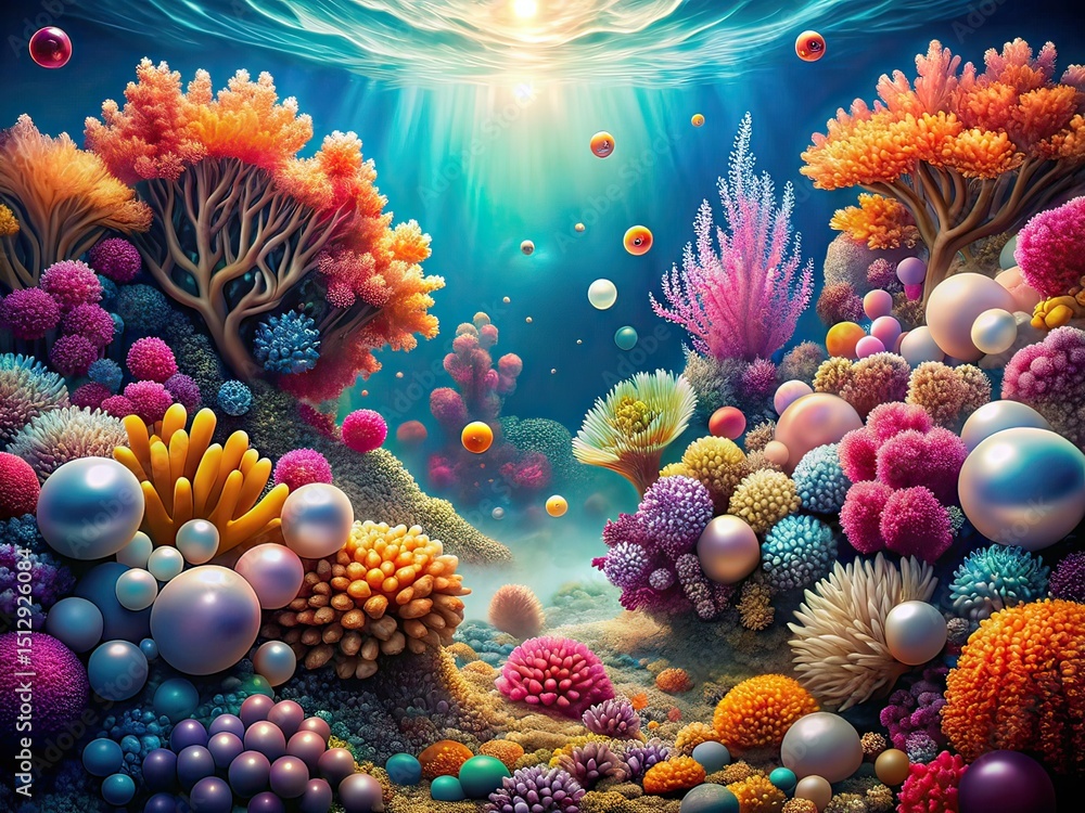 Surreal Underwater Coral Reefs, Pearls, Fantasy Marine Life Surreal Underwater Coral Reefs, Pearls, Fantasy Marine Life