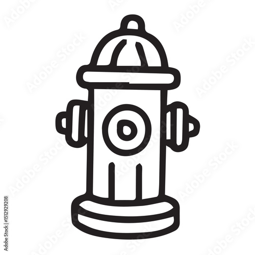Black and white vector graphic of a fire hydrant, drawn with thick black outlines to highlight its form in a minimalistic design.