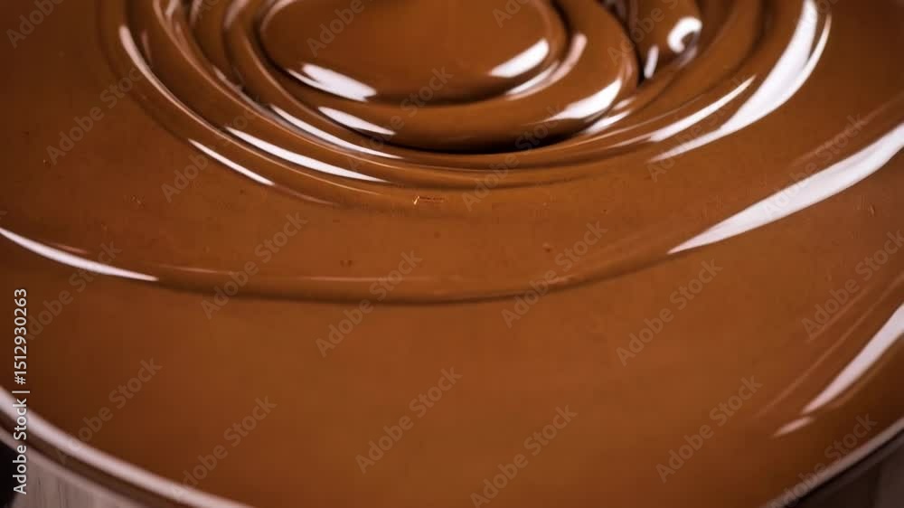 Delicious melted chocolate falling in slow motion, creating smooth ripples and a glossy surface for confectionery products Delicious melted chocolate falling in slow motion, creating smooth ripples and a glossy surface for confectionery products