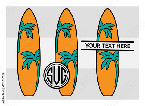 Surfboard SVG Silhouette Bundle, Surfing Silhouette, Summer Svg, Surf boards Svg, Surfing Board Svg, Surfboard Png, Surfboard Monogram Svg, Split Monogram, Circle Monogram 