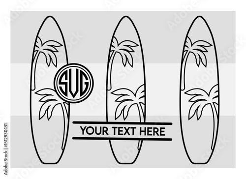 Surfboard SVG Silhouette Bundle, Surfing Silhouette, Summer Svg, Surf boards Svg, Surfing Board Svg, Surfboard Png, Surfboard Monogram Svg, Split Monogram, Circle Monogram 